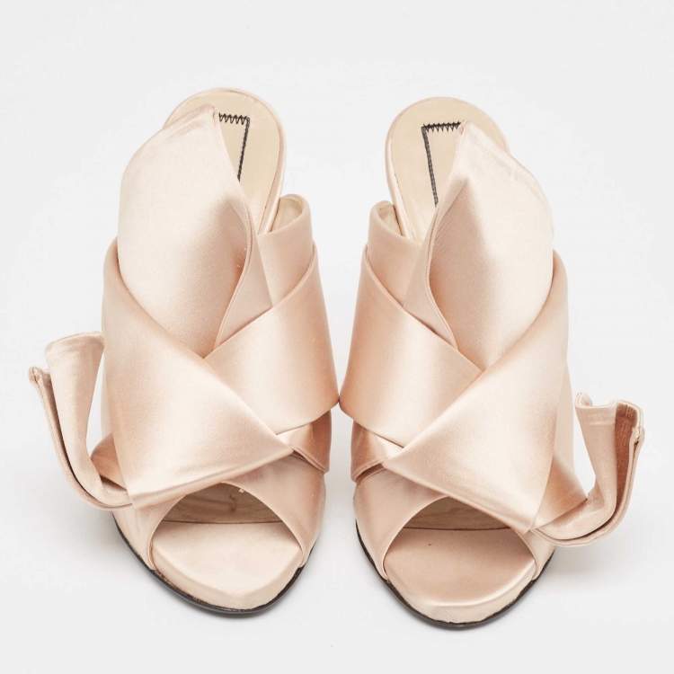 Pre Owned N21 Pink Satin Raso Knot Mule Sandals Size 37