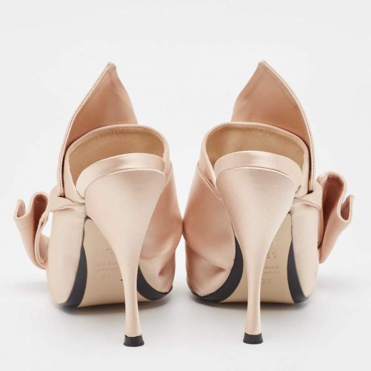 Pre Owned N21 Pink Satin Raso Knot Mule Sandals Size 37