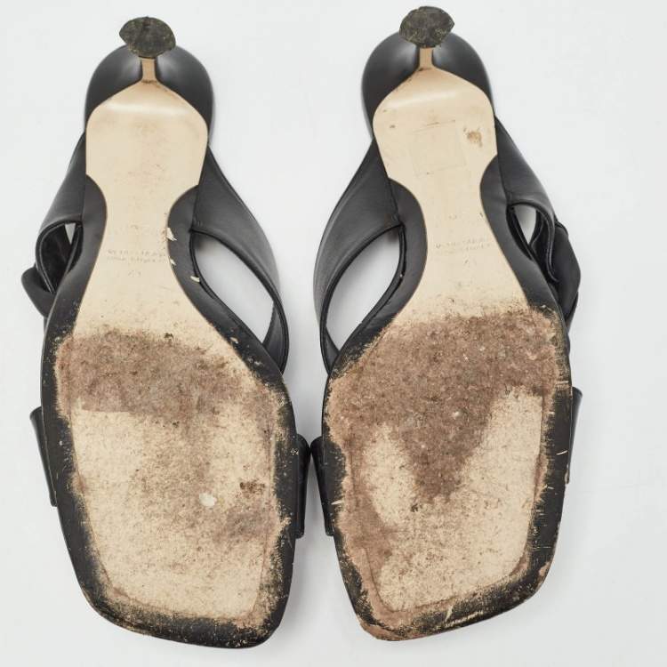 Pre Owned N°21 Black Leather Chain Detail Slide Sandals Size 41