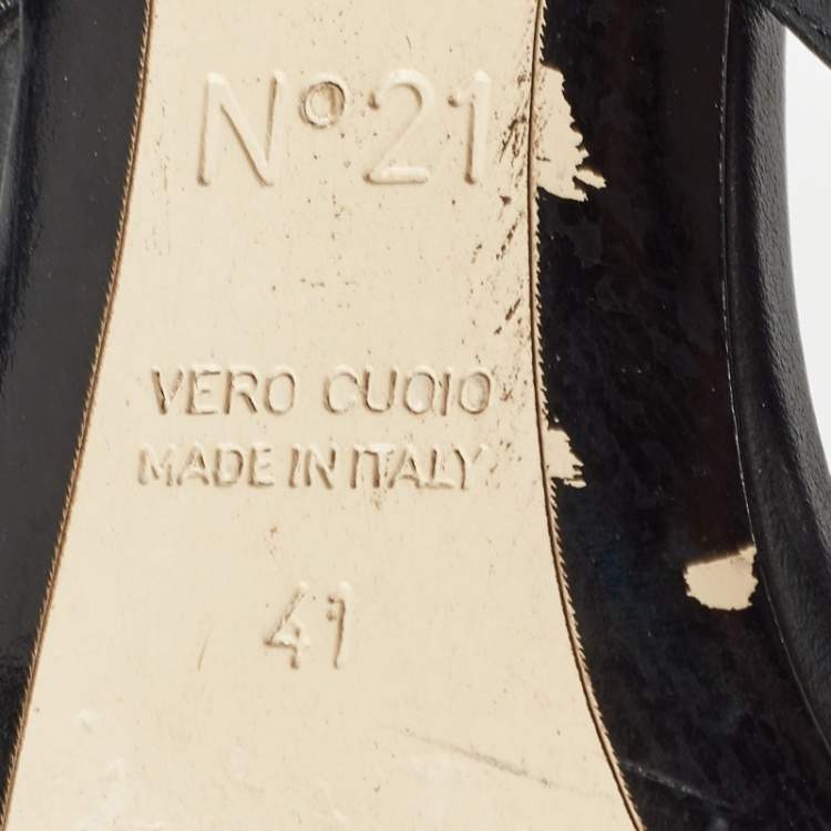Pre Owned N°21 Black Leather Chain Detail Slide Sandals Size 41