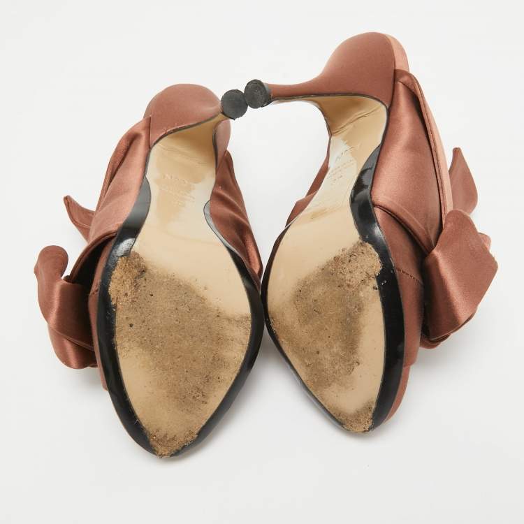 Pre Owned N21 Brown Satin Raso Knot Mules Size 37