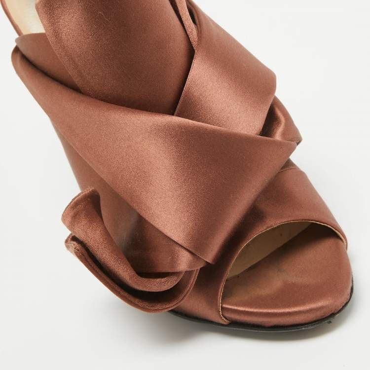 Pre Owned N21 Brown Satin Raso Knot Mules Size 37