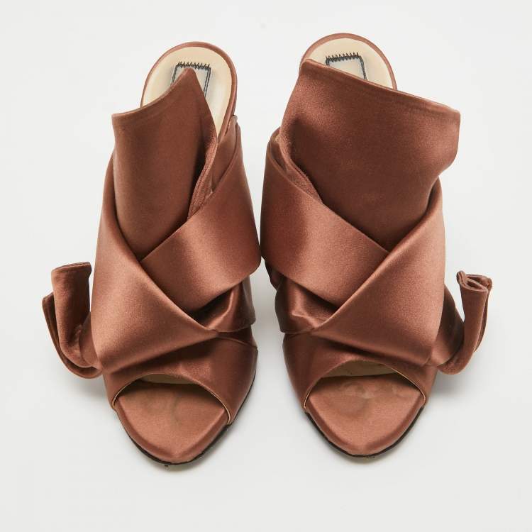 Pre Owned N21 Brown Satin Raso Knot Mules Size 37