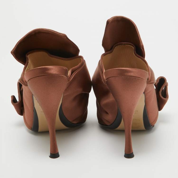 Pre Owned N21 Brown Satin Raso Knot Mules Size 37