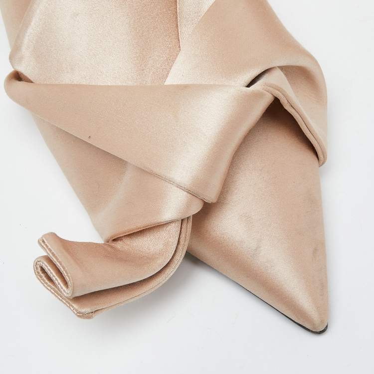 Pre Owned Nº21 Beige Knotted Satin Pointed Toe Flat Mules Size 40
