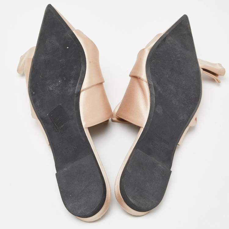 Pre Owned Nº21 Beige Knotted Satin Pointed Toe Flat Mules Size 40