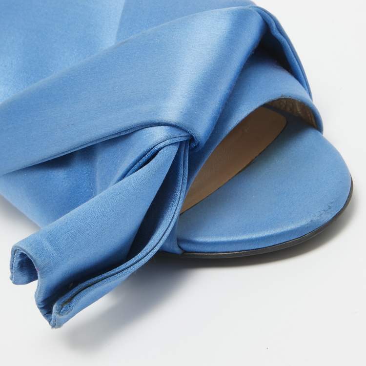 Pre Owned N21 Blue Knotted Satin Flat Slides Size 39