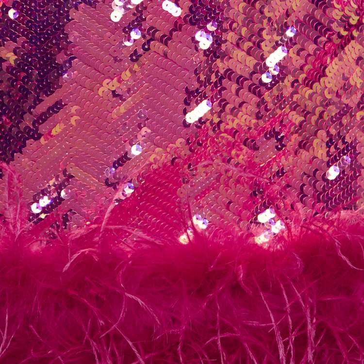 Pre Owned Nadine Merabi Pink Sequin Feather Detail Roxy Mini Skirt S
