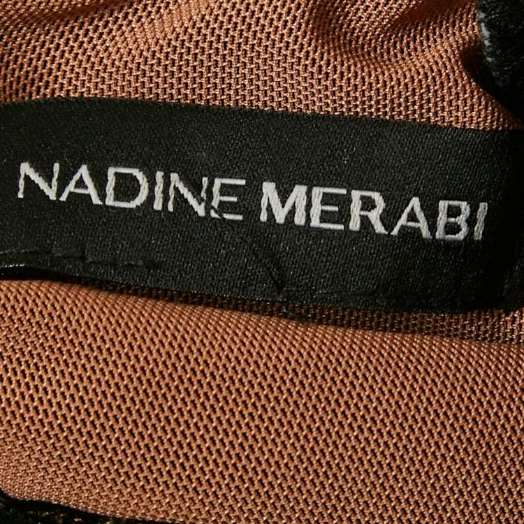 مملوكة مسبقًا Nadine Merabi Black Patterned Sequin Knit and Velvet Feather Detail Jumpsuit M