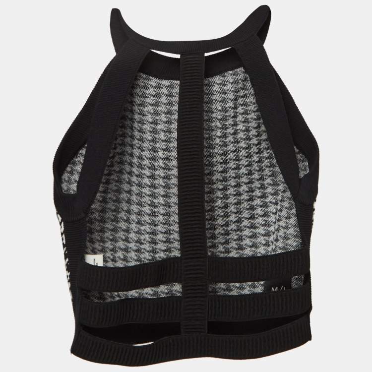 Pre Owned Nagnata Black Houndstooth Strap Back Crop Top M