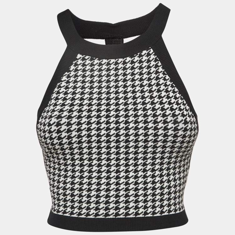 Pre Owned Nagnata Black Houndstooth Strap Back Crop Top M
