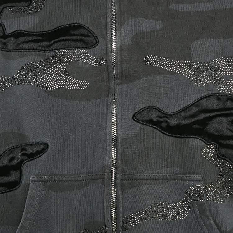 Pre Owned Named Collective Grey Rhinestone Camouflage Cotton Hooded Jacket XS