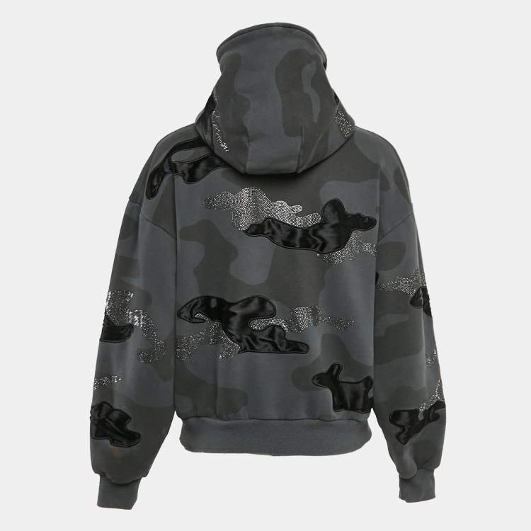 Pre Owned Named Collective Grey Rhinestone Camouflage Cotton Hooded Jacket XS