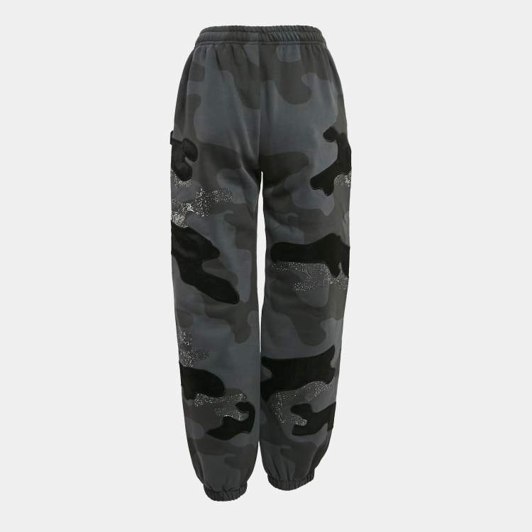 Pre Owned Named Collective Grey Rhinestone Camouflage Cotton Sweatpants S