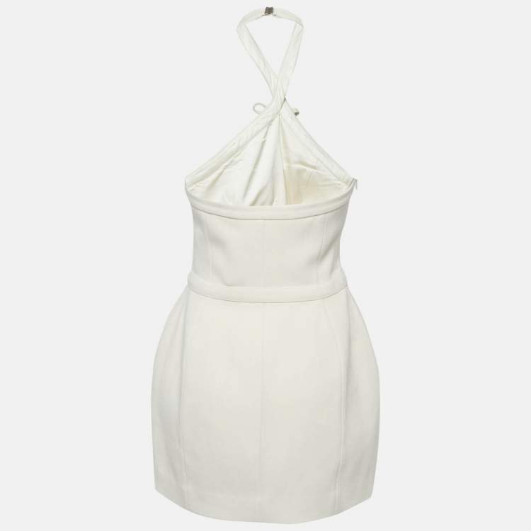 Pre Owned Nana Jacqueline Cream Crepe Halter Neck Dress M