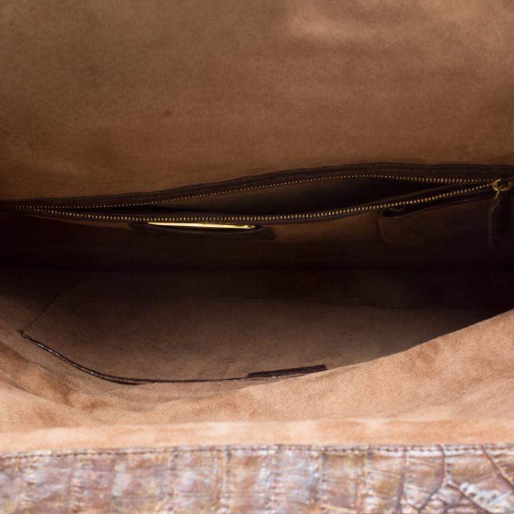 Pre Owned Nancy Gonzalez Metallic Brown Crocodile Frame Foldover Clutch