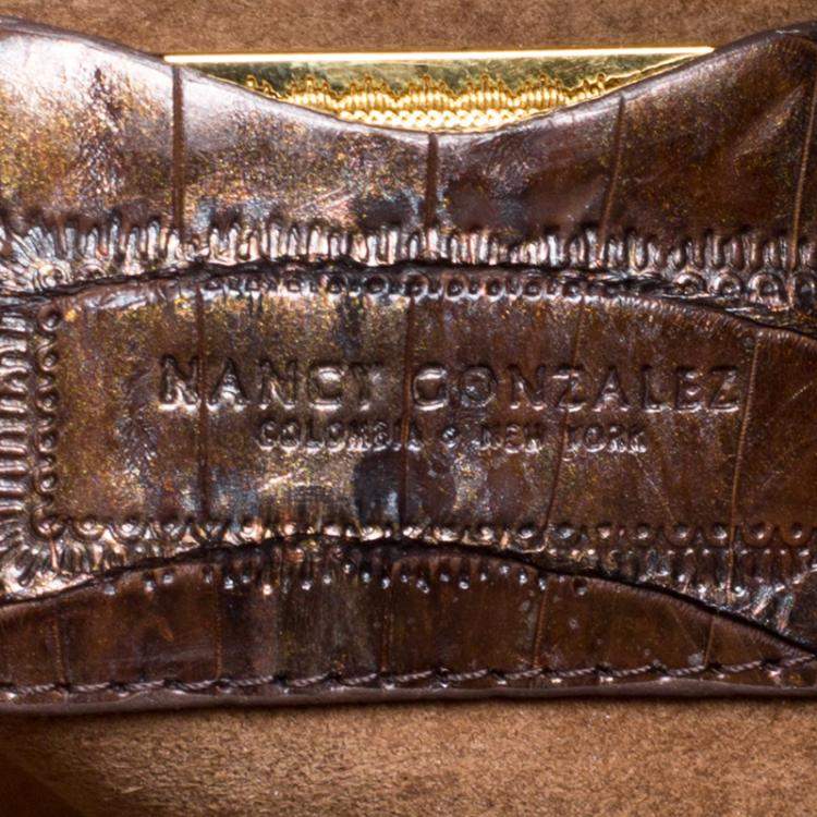 Pre Owned Nancy Gonzalez Metallic Brown Crocodile Frame Foldover Clutch