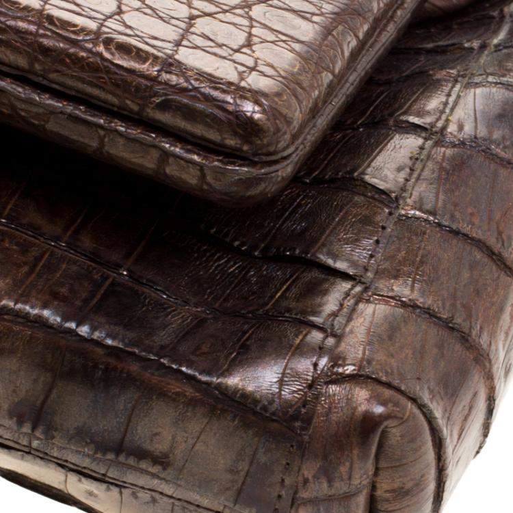 Pre Owned Nancy Gonzalez Metallic Brown Crocodile Frame Foldover Clutch