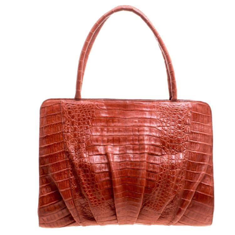 Pre Owned Nancy Gonzalez Red Orange Crocodile Satchel 