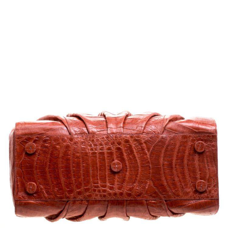 Pre Owned Nancy Gonzalez Red Orange Crocodile Satchel 