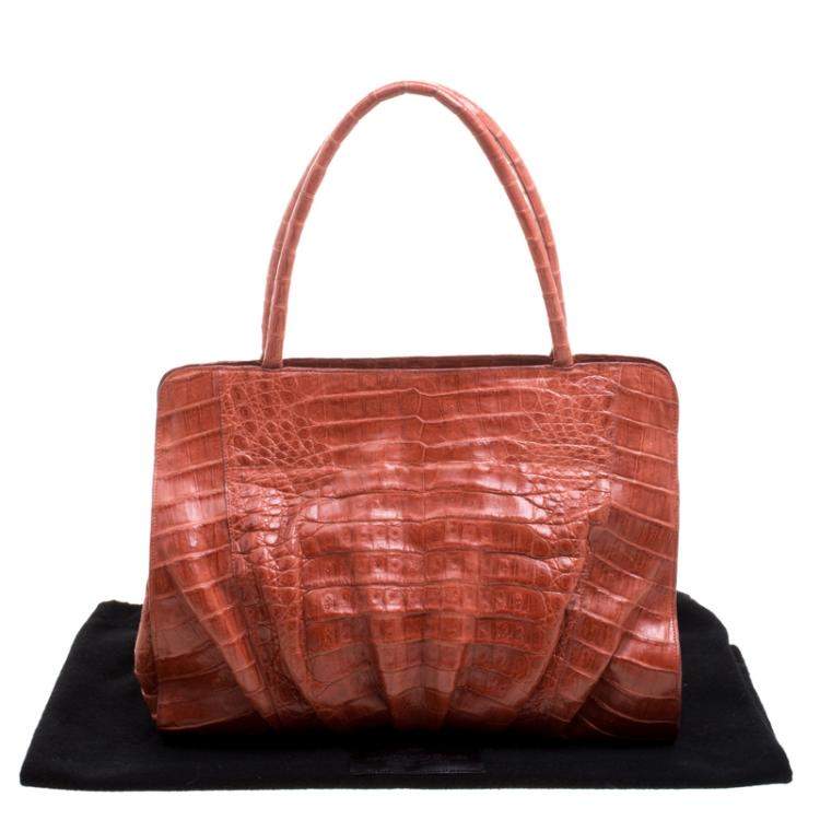 Pre Owned Nancy Gonzalez Red Orange Crocodile Satchel 