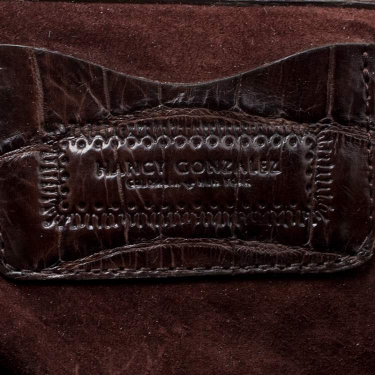 Pre Owned Nancy Gonzalez Grey/Brown Fur and Crocodile Hobo