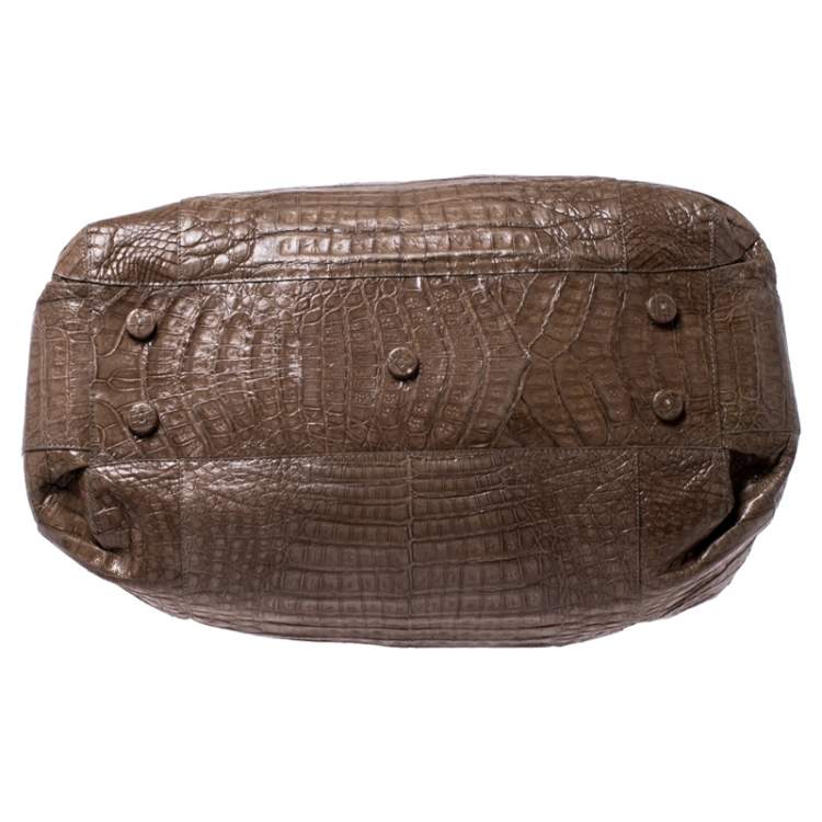 Pre Owned Nancy Gonzalez Light Brown Crocodile Leather Frame Satchel