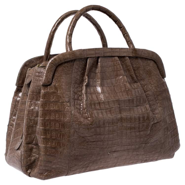 Pre Owned Nancy Gonzalez Light Brown Crocodile Leather Frame Satchel