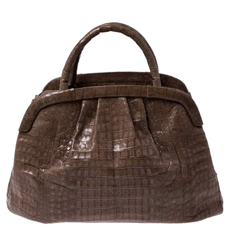 Pre Owned Nancy Gonzalez Light Brown Crocodile Leather Frame Satchel