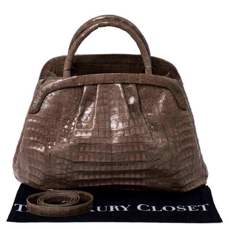 Pre Owned Nancy Gonzalez Light Brown Crocodile Leather Frame Satchel