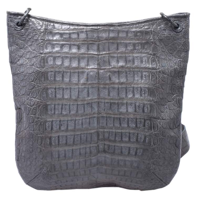 مملوكة مسبقًا Nancy Gonzalez Grey Crocodile Messenger Bag