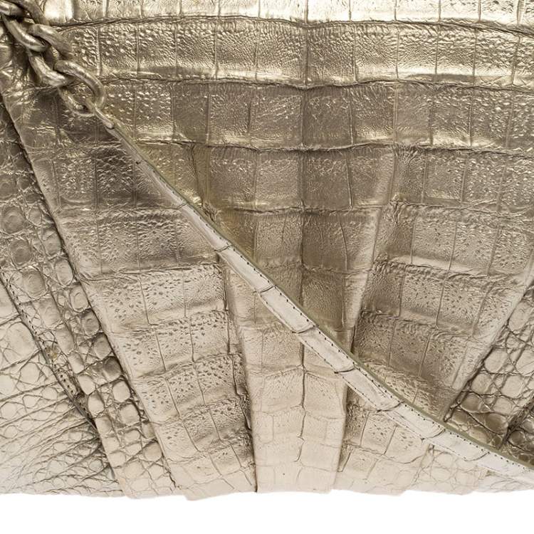Pre Owned Nancy Gonzalez Gold Crocodile Chain Clutch