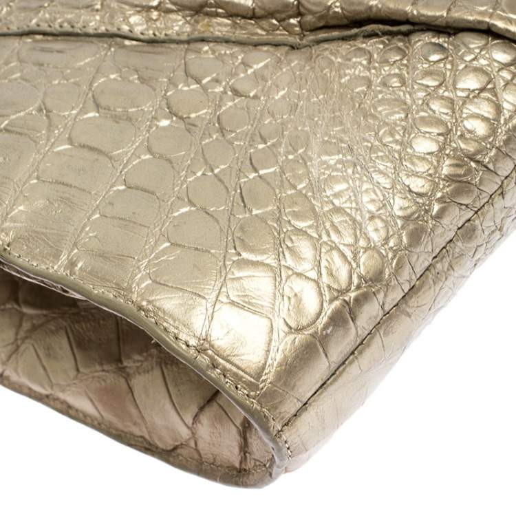 Pre Owned Nancy Gonzalez Gold Crocodile Chain Clutch