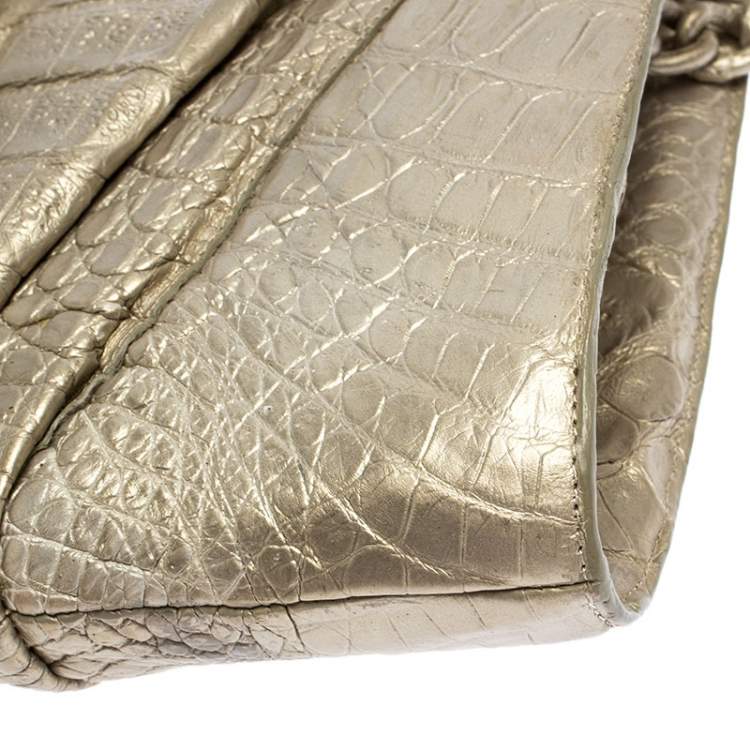 Pre Owned Nancy Gonzalez Gold Crocodile Chain Clutch