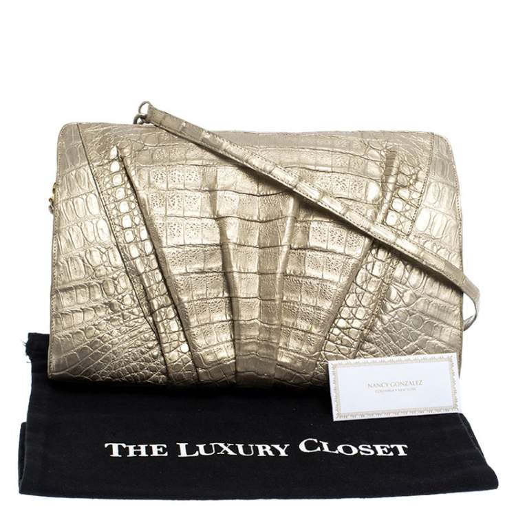 Pre Owned Nancy Gonzalez Gold Crocodile Chain Clutch