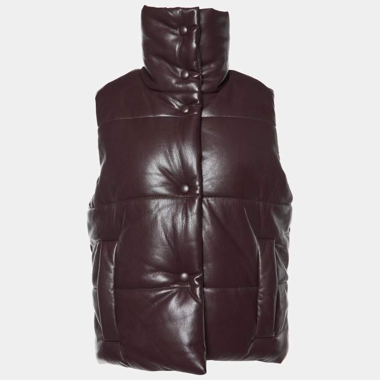 مملوكة مسبقًا Nanushka Burgundy Quilted Faux Leather Vest Jacket M