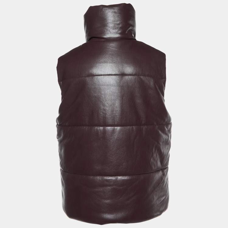 مملوكة مسبقًا Nanushka Burgundy Quilted Faux Leather Vest Jacket M