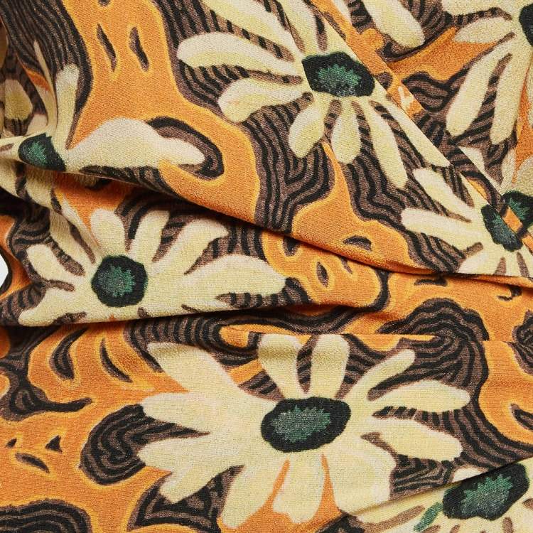 Pre Owned Nanushka Orange Floral Print Crepe Cut-Out Detail Ira Mini Dress XS 