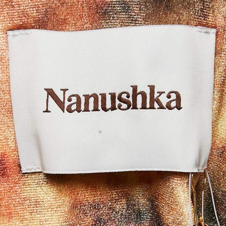 Pre Owned Nanushka Orange Hazy Floral Print Stretch Velvet Mini Shirt Dress S