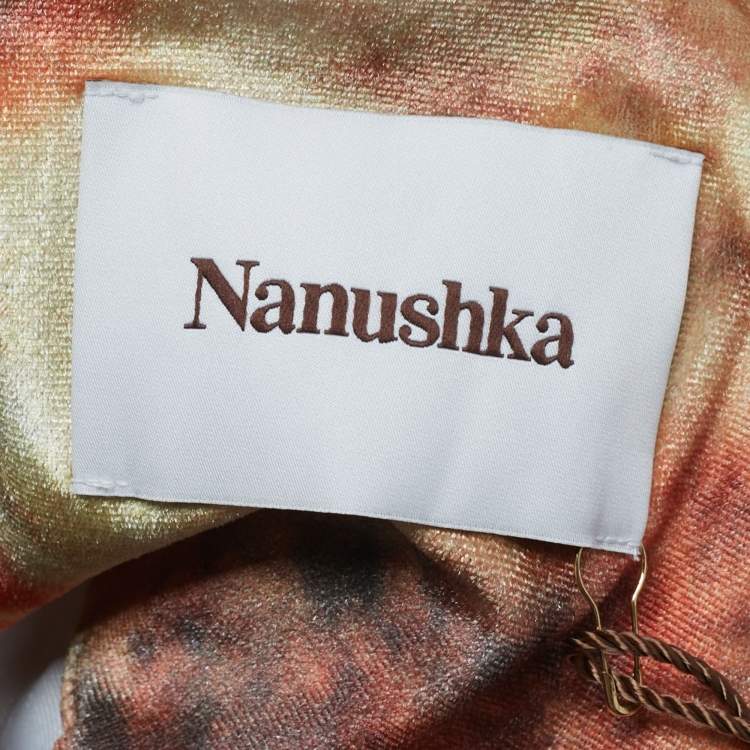 Pre Owned Nanushka Orange Hazy Floral Print Stretch Velvet Shirt XL