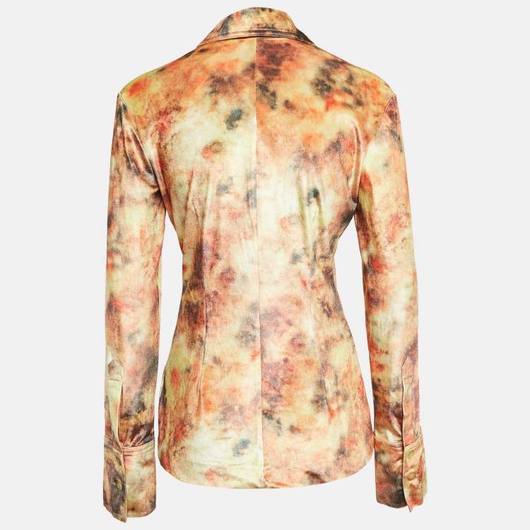 Pre Owned Nanushka Orange Hazy Floral Print Stretch Velvet Shirt XL