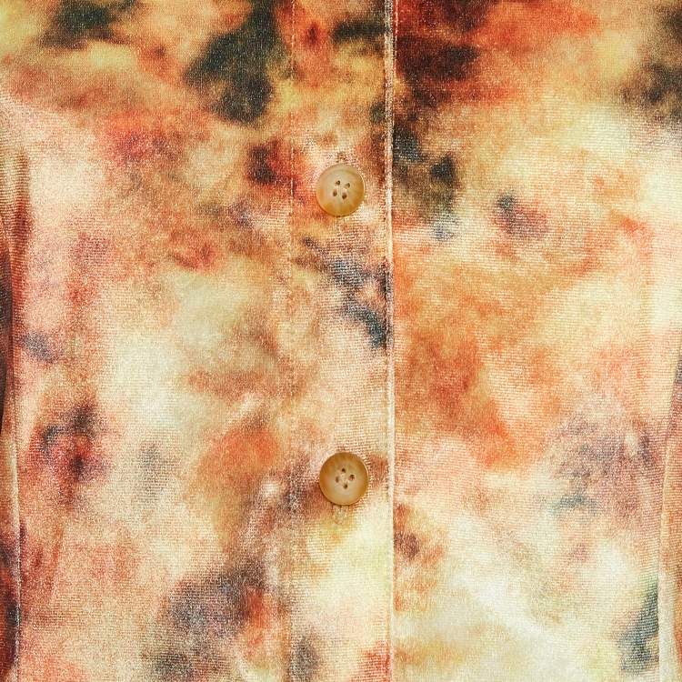Pre Owned Nanushka Orange Hazy Floral Print Stretch Velvet Shirt L