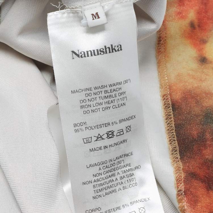مملوكة مسبقًا Nanushka Orange Hazy Floral Print Stretch Velvet Shirt M