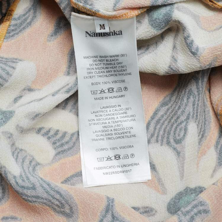Pre Owned Nanushka Orange Floral Print Crepe Cut-Out Ira Wrap Dress M