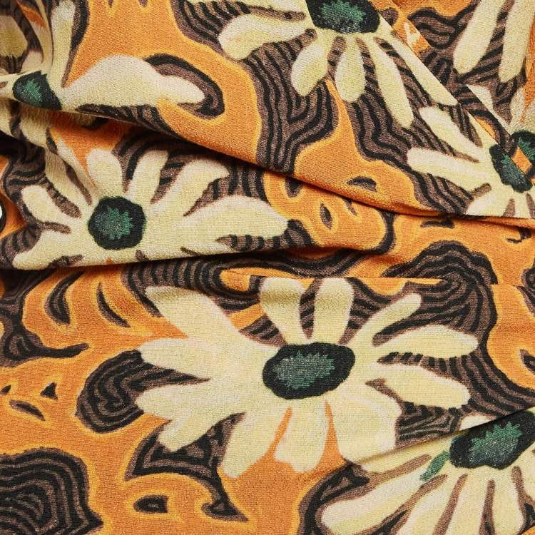 Pre Owned Nanushka Orange Floral Print Crepe Cut-Out Ira Wrap Dress M