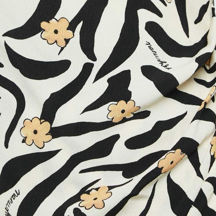 مملوكة مسبقًا Nanushka Cream Floral Animal Print Crepe One-Shoulder Midi Wrap Dress XS