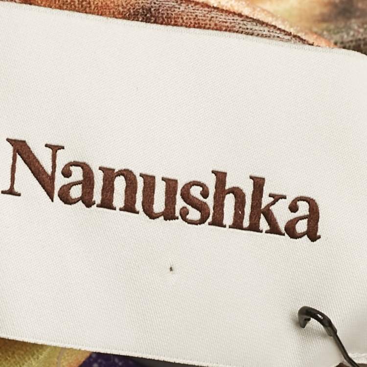 Pre Owned Nanushka Orange Hazy Floral Print Stretch Velvet Mini Shirt Dress L