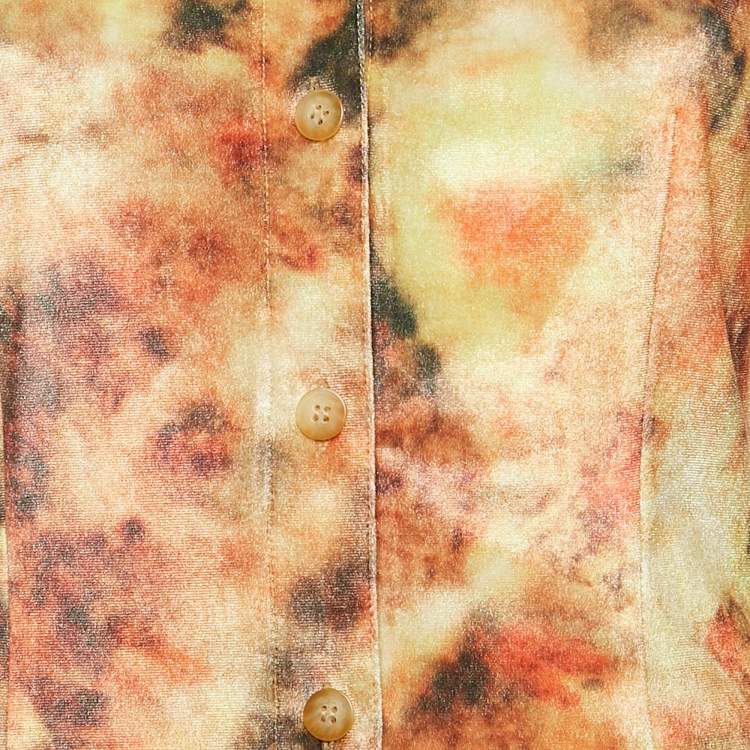 Pre Owned Nanushka Orange Hazy Floral Print Velvet Jersey Romee Mini Shirt Dress M