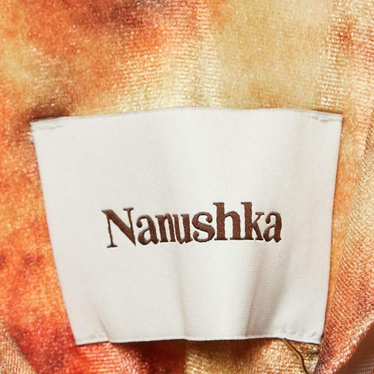 Pre Owned Nanushka Orange Hazy Floral Print Velvet Jersey Romee Mini Shirt Dress M