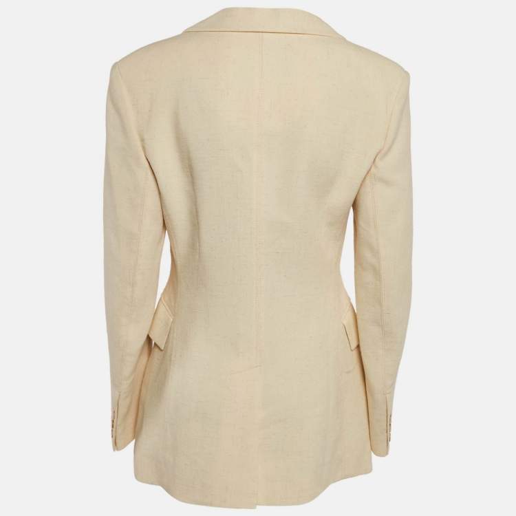 Pre Owned Nanushka Cream Tweed Waist Fitted Blazer XS